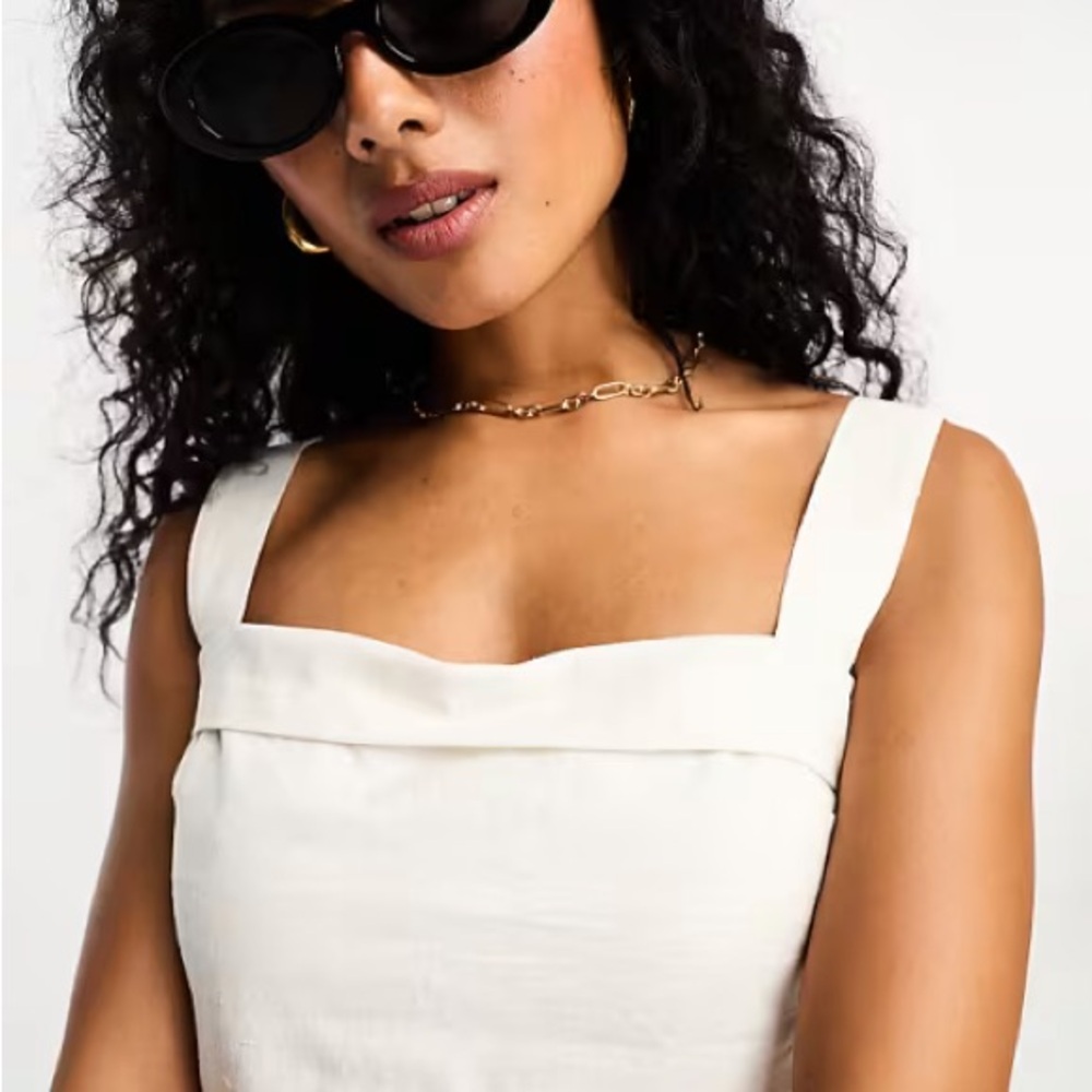 Abercrombie A&F square neck cotton linen crop top co-ord in white